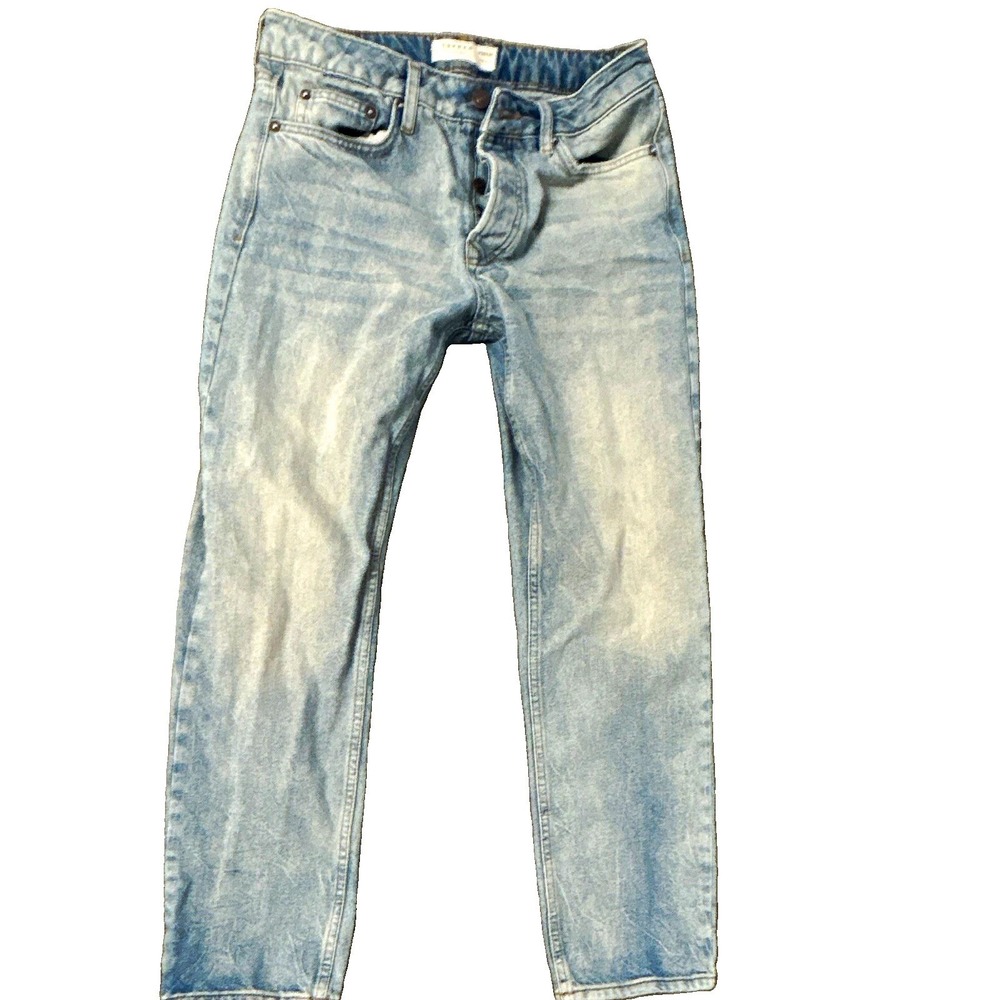 Topman Men's Straight Fit Light Wash Blue Denim Jeans Mid Rise 5-Pocket
